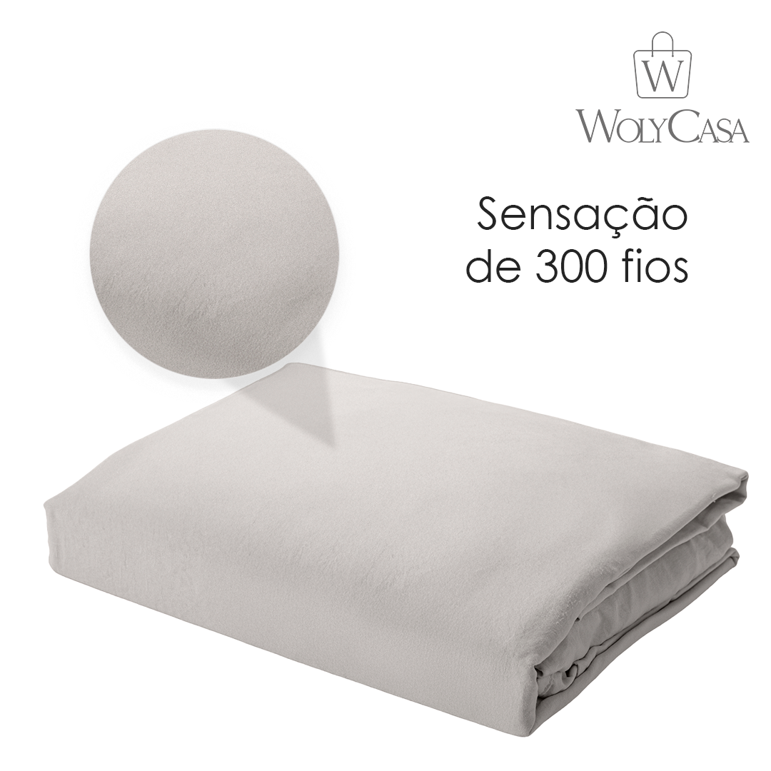 Jogo de Cama Saphira King Toque 300 Fios Cinza Microfibra - Lyor