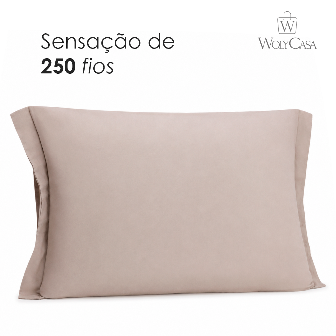 Fronha Saphira 50cm x 70cm Toque 300 Fios Bege Microfibra - Lyor