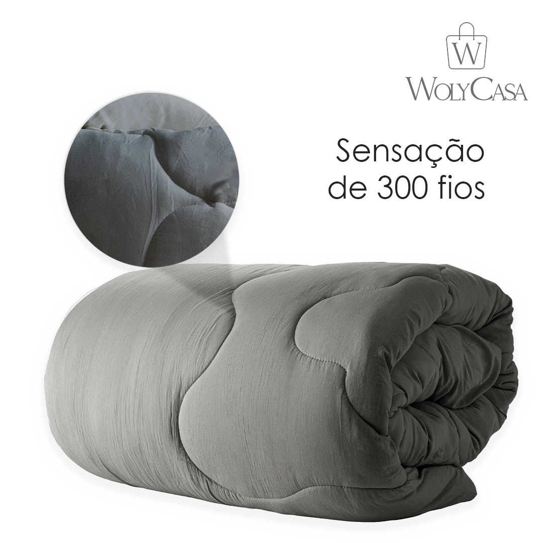 Edredom Saphira King Toque 300 Fios Cinza Microfibra - Lyor