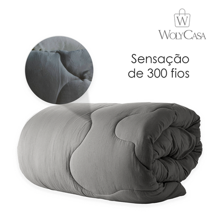 Edredom Saphira King Toque 300 Fios Cinza Microfibra - Lyor