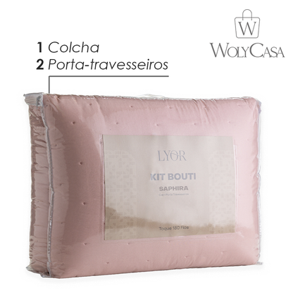 Colcha Matelassê Saphira Casal e 2 Porta Travesseiros Toque 300 Fios Rosa Microfibra - Lyor