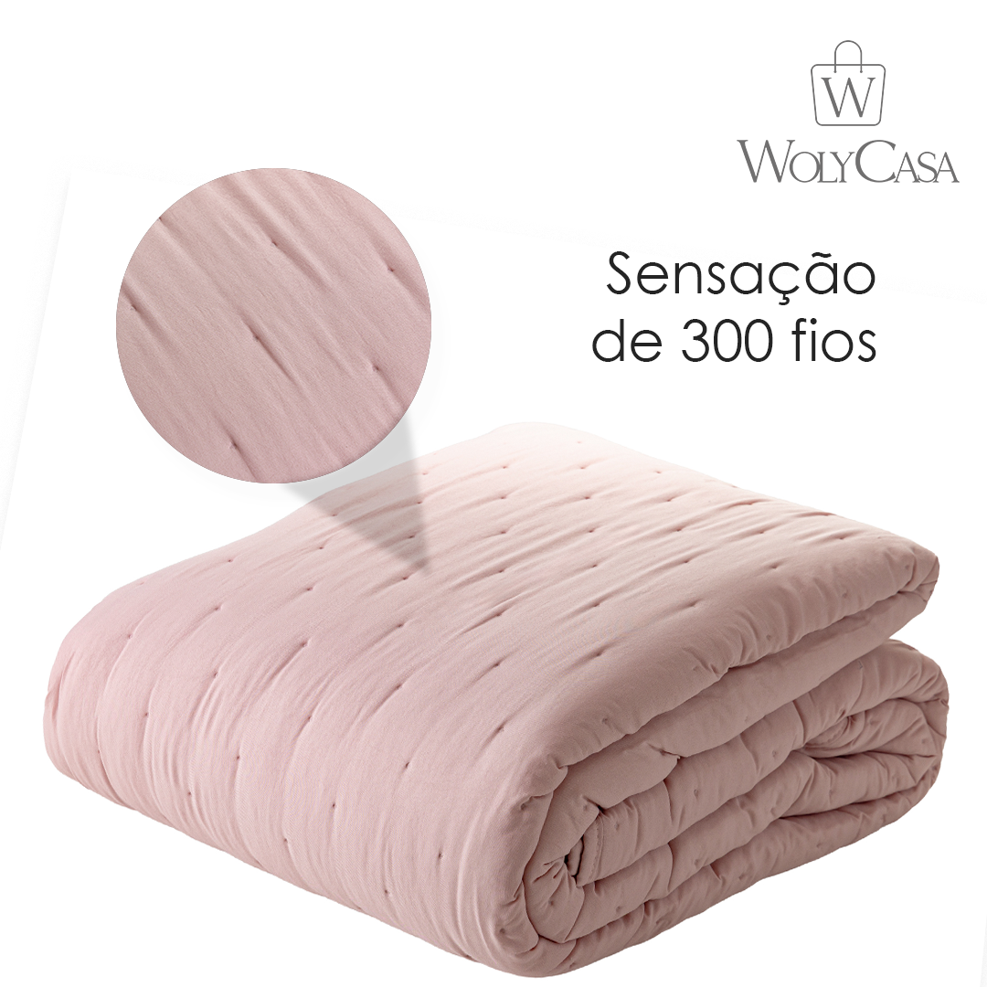 Colcha Matelassê Saphira Casal e 2 Porta Travesseiros Toque 300 Fios Rosa Microfibra - Lyor