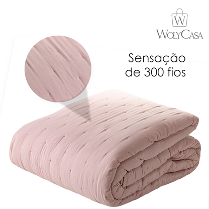 Colcha Matelassê Saphira Casal e 2 Porta Travesseiros Toque 300 Fios Rosa Microfibra - Lyor