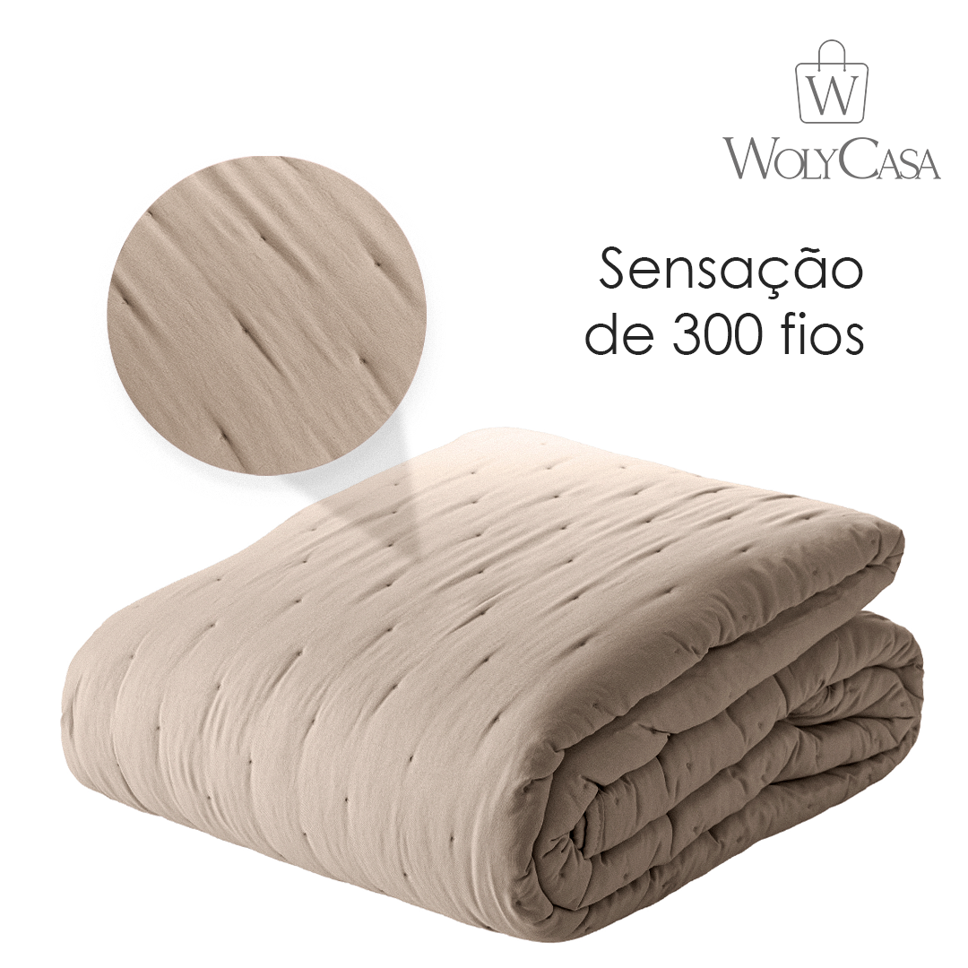 Colcha Matelassê Saphira Casal e 2 Porta Travesseiros Toque 300 Fios Bege Microfibra - Lyor