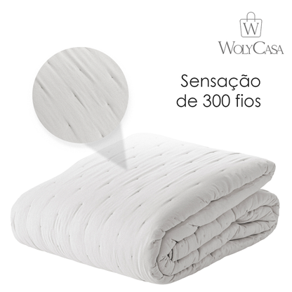 Colcha Matelassê Saphira Casal e 2 Porta Travesseiros Toque 300 Fios Branco Microfibra - Lyor