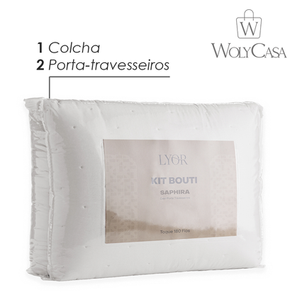 Colcha Matelassê Saphira Casal e 2 Porta Travesseiros Toque 300 Fios Branco Microfibra - Lyor