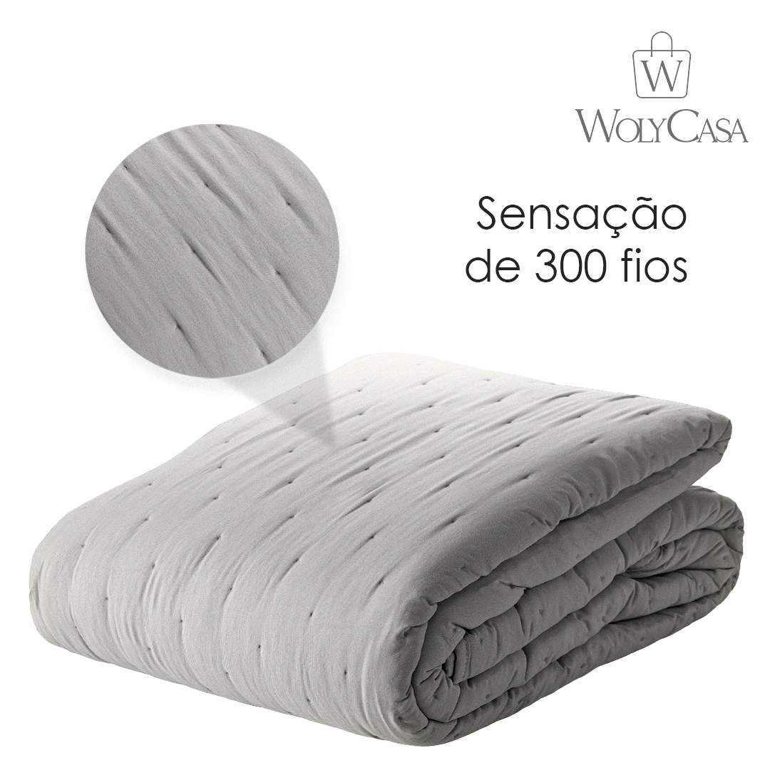 Colcha Matelassê Saphira Queen e 2 Porta Travesseiros Toque 300 Fios Cinza Microfibra - Lyor