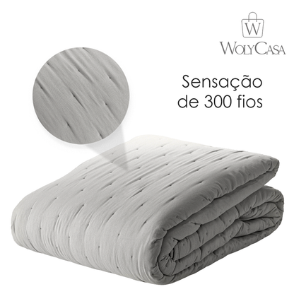 Colcha Matelassê Saphira Queen e 2 Porta Travesseiros Toque 300 Fios Cinza Microfibra - Lyor