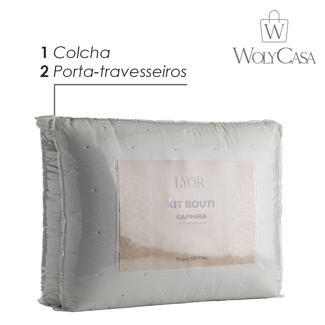 Colcha Matelassê Saphira Queen e 2 Porta Travesseiros Toque 300 Fios Cinza Microfibra - Lyor