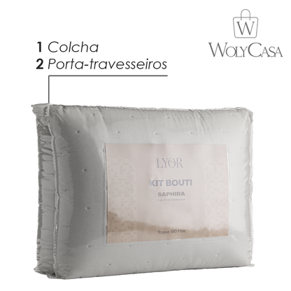 Colcha Matelassê Saphira Queen e 2 Porta Travesseiros Toque 300 Fios Cinza Microfibra - Lyor