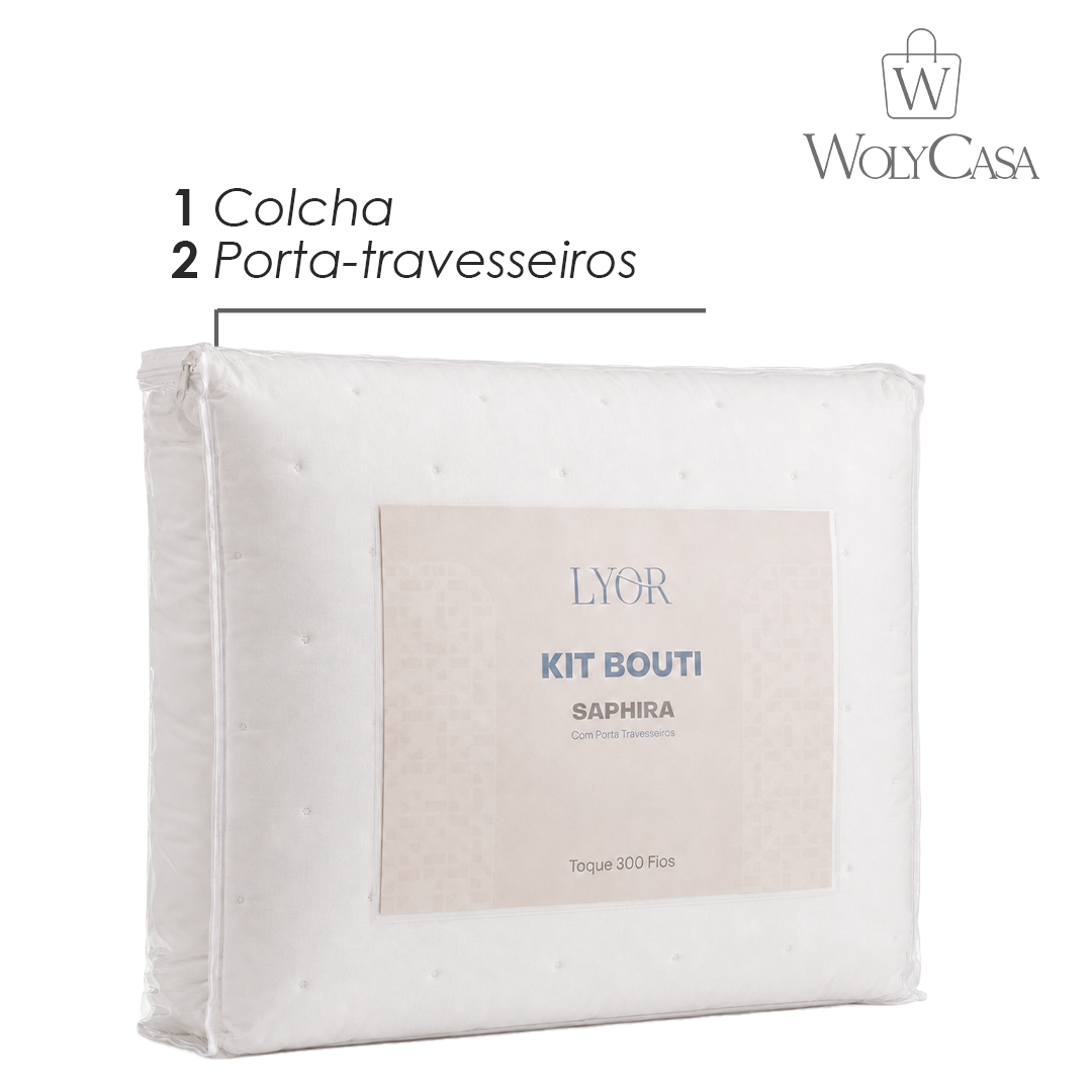 Colcha Matelassê Saphira Queen e 2 Porta Travesseiros Toque 300 Fios Branco Microfibra - Lyor