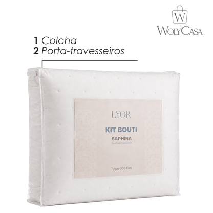 Colcha Matelassê Saphira Queen e 2 Porta Travesseiros Toque 300 Fios Branco Microfibra - Lyor