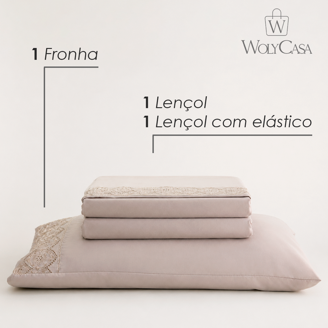 Jogo de Cama Bordado Solteiro Belle Maison Rosa Microfibra - Lyor
