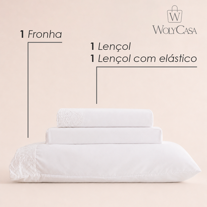 Jogo de Cama Bordado Solteiro Belle Maison Branco Microfibra - Lyor