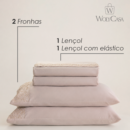 Jogo de Cama Bordado Casal Belle Maison Rosa Microfibra - Lyor