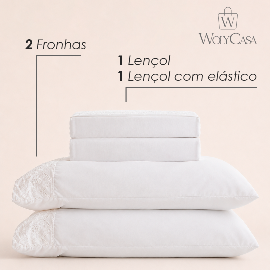 Jogo de Cama Bordado Casal Belle Maison Branco Microfibra - Lyor