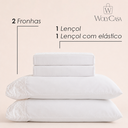 Jogo de Cama Bordado Casal Belle Maison Branco Microfibra - Lyor