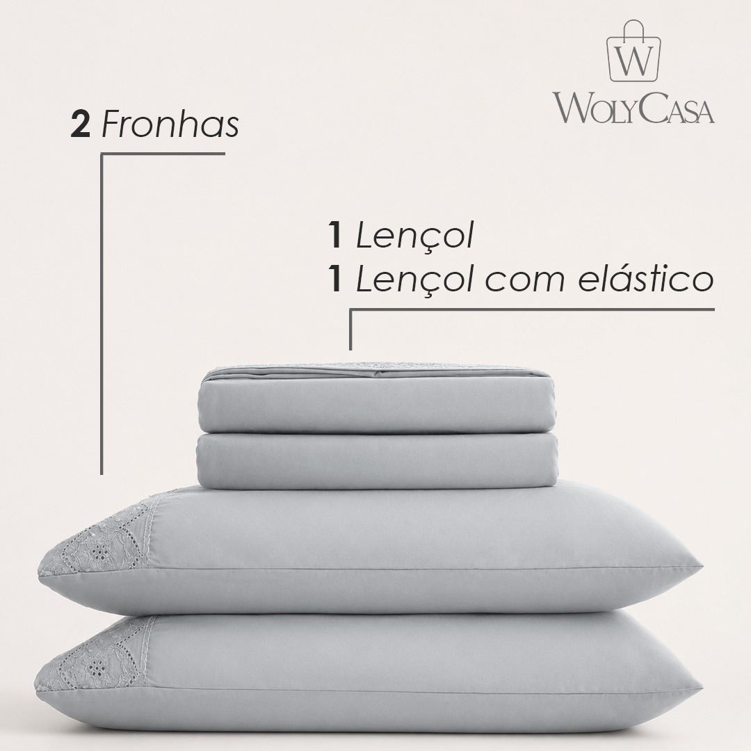 Jogo de Cama Bordado Queen Belle Maison Cinza Microfibra - Lyor