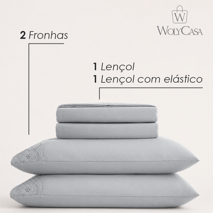 Jogo de Cama Bordado Casal Belle Maison Cinza Microfibra - Lyor