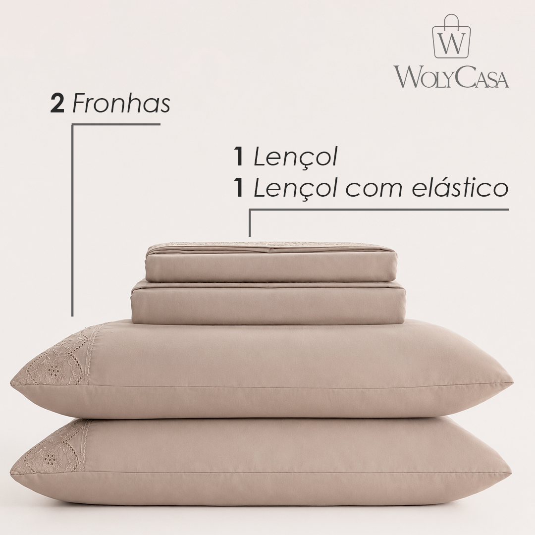 Jogo de Cama Bordado Casal Belle Maison Bege Microfibra - Lyor
