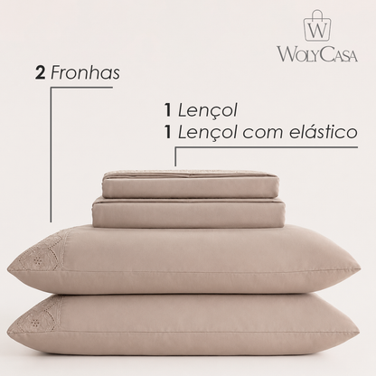 Jogo de Cama Bordado Casal Belle Maison Bege Microfibra - Lyor