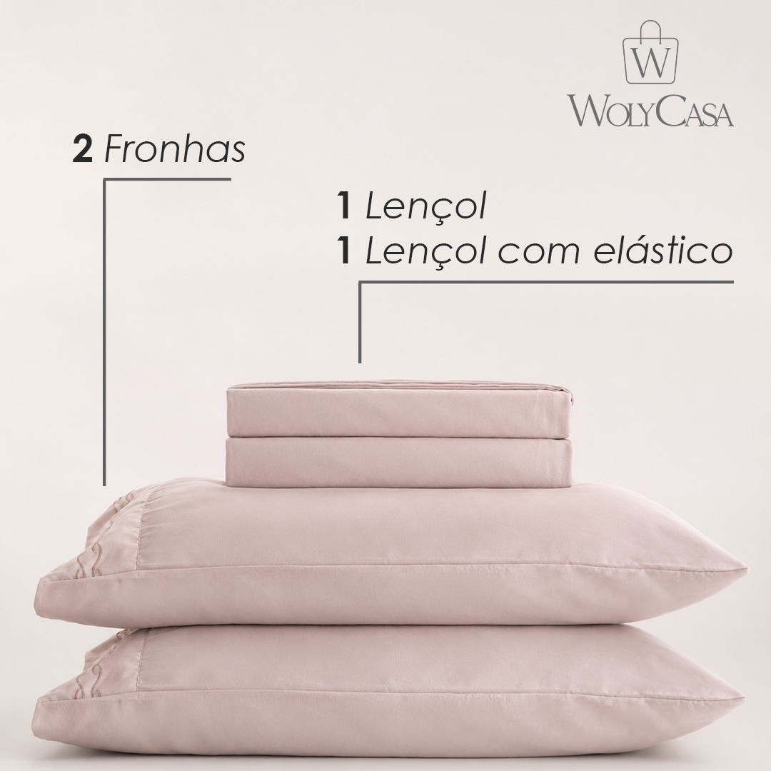 Jogo de Cama Bordado King Duquesa Rosa Microfibra - Lyor