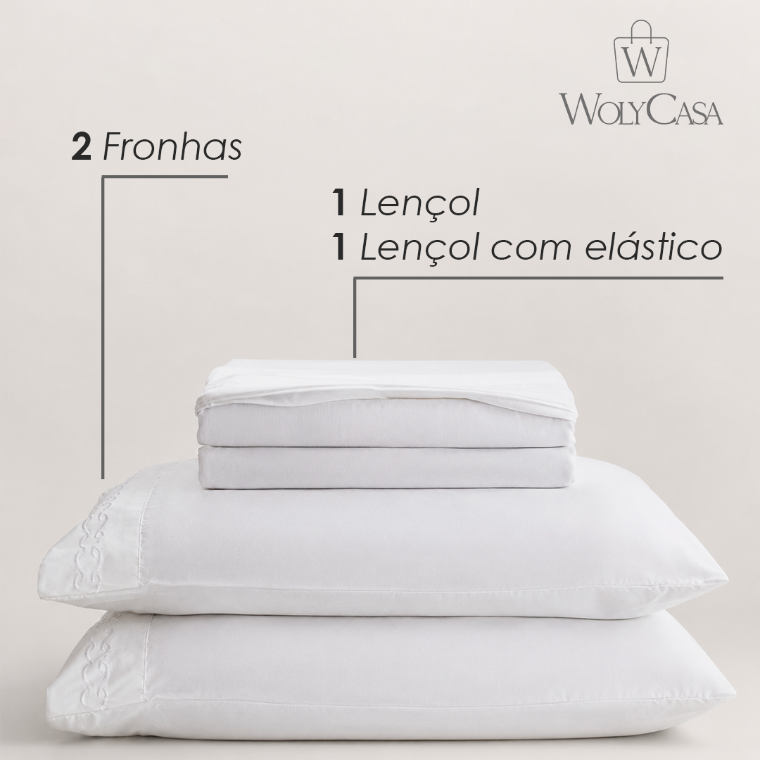 Jogo de Cama Bordado King Duquesa Branco Microfibra - Lyor