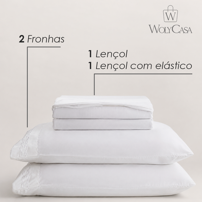 Jogo de Cama Bordado King Duquesa Branco Microfibra - Lyor