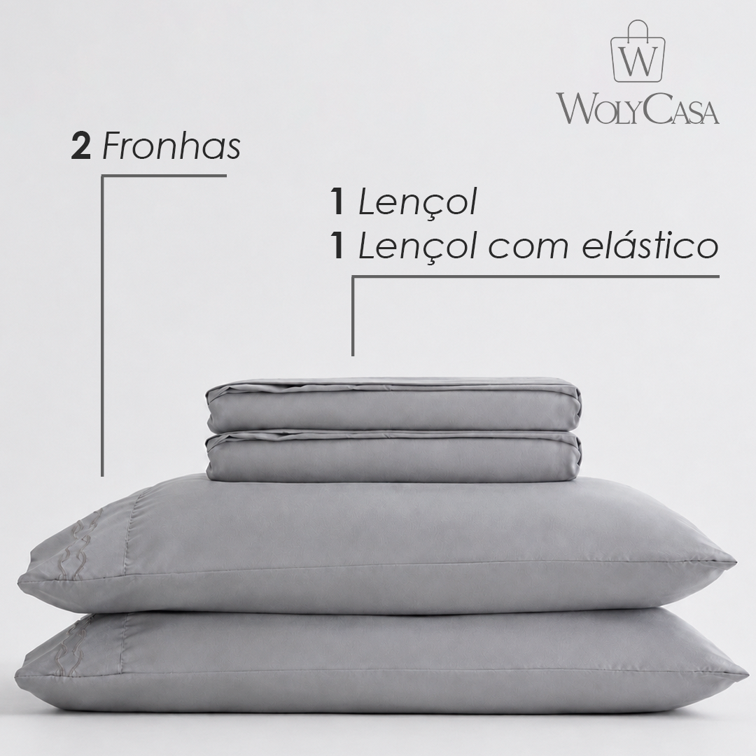 Jogo de Cama Bordado King Duquesa Cinza Microfibra - Lyor