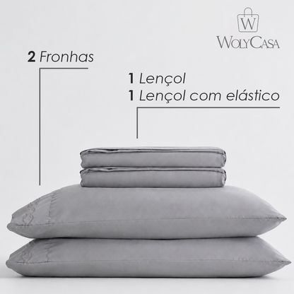 Jogo de Cama Bordado King Duquesa Cinza Microfibra - Lyor