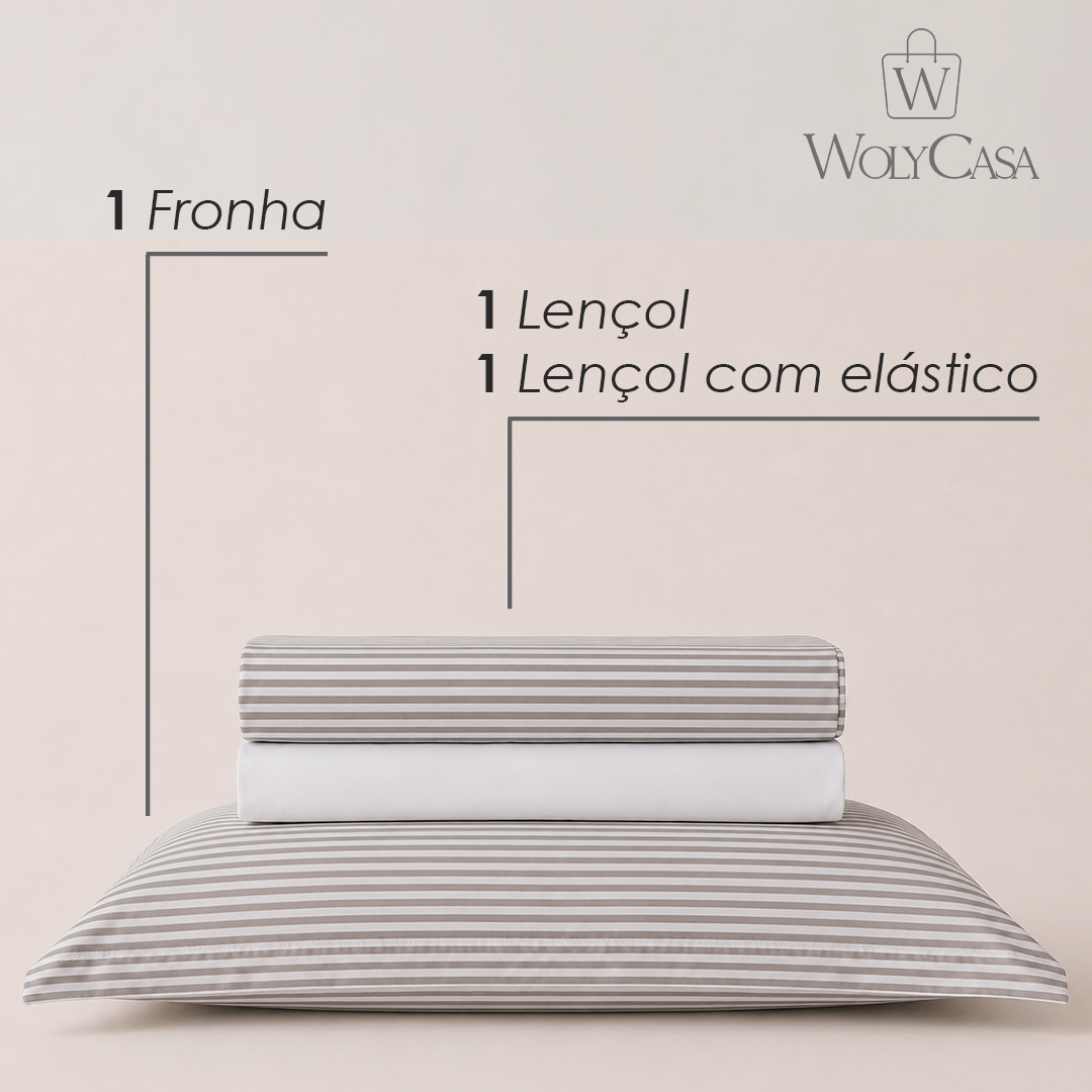 Jogo de Cama Solteiro Essencial Lines Toque 250 Fios Microfibra - Lyor