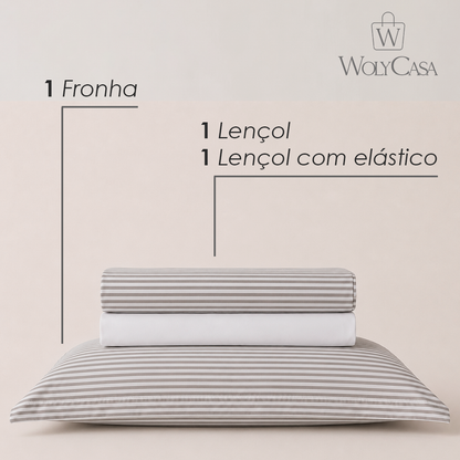 Jogo de Cama Solteiro Essencial Lines Toque 250 Fios Microfibra - Lyor