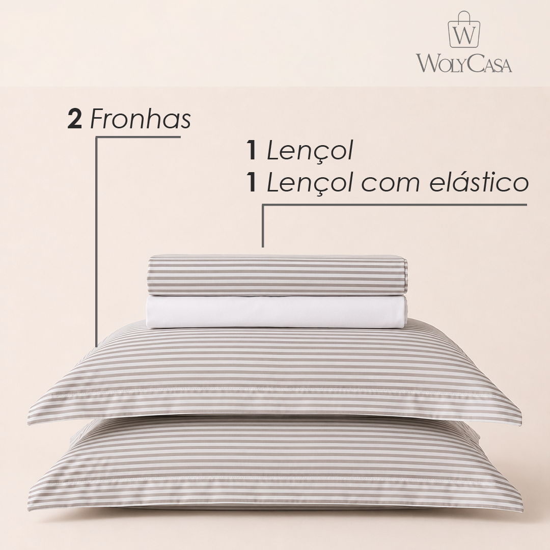 Jogo de Cama Queen Essencial Lines Toque 250 Fios Microfibra - Lyor