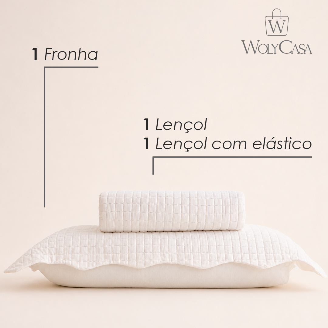 Colcha Matelassê Quadrat Solteiro com 1 Porta Travesseiro Branco Microfibra - Lyor