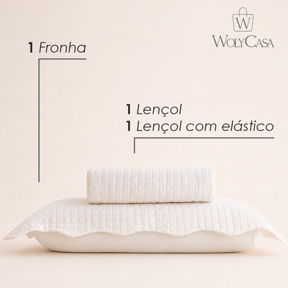 Colcha Matelassê Quadrat Solteiro com 1 Porta Travesseiro Branco Microfibra - Lyor