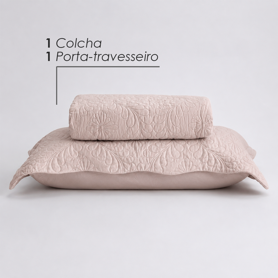 Colcha Matelassê Arabeske Solteiro com 1 Porta Travesseiro Rosa Microfibra - Lyor