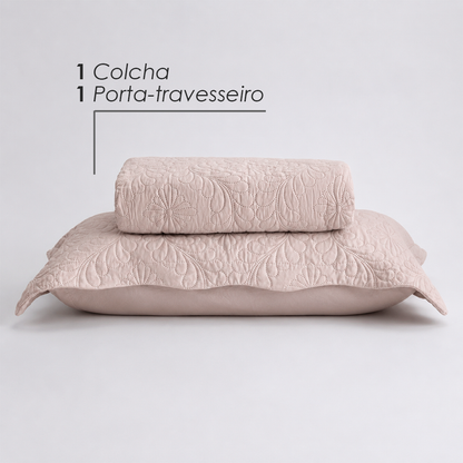 Colcha Matelassê Arabeske Solteiro com 1 Porta Travesseiro Rosa Microfibra - Lyor