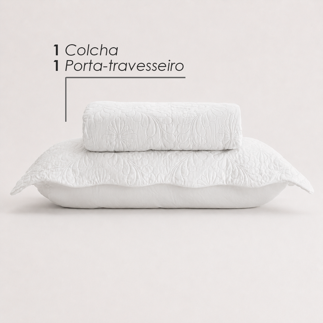 Colcha Matelassê Arabeske Solteiro com 1 Porta Travesseiro Branco Microfibra - Lyor