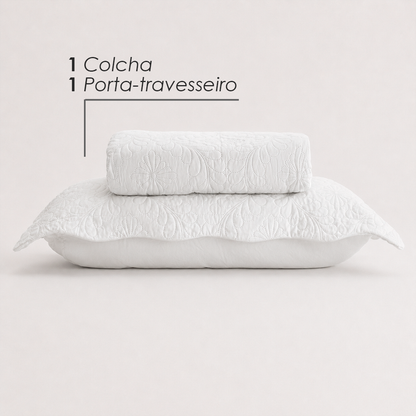 Colcha Matelassê Arabeske Solteiro com 1 Porta Travesseiro Branco Microfibra - Lyor