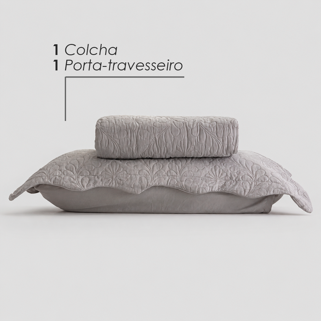 Colcha Matelassê Arabeske Solteiro com 1 Porta Travesseiro Cinza Microfibra - Lyor