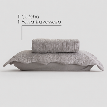Colcha Matelassê Arabeske Solteiro com 1 Porta Travesseiro Cinza Microfibra - Lyor