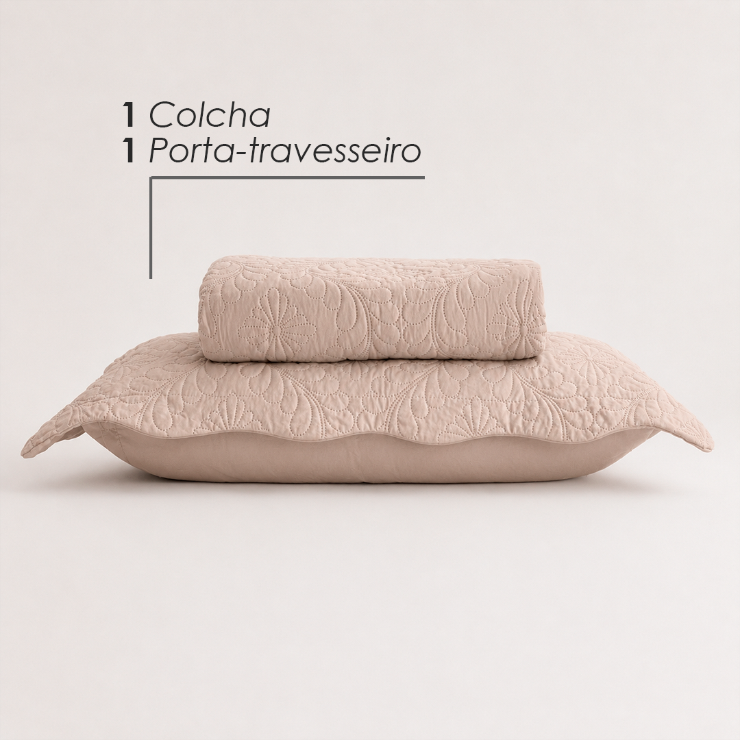 Colcha Matelassê Arabeske Solteiro com 1 Porta Travesseiro Bege Microfibra - Lyor