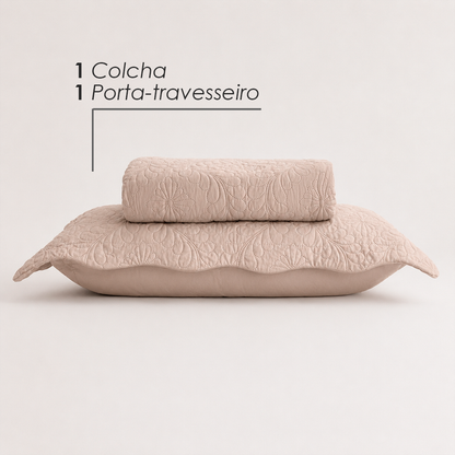 Colcha Matelassê Arabeske Solteiro com 1 Porta Travesseiro Bege Microfibra - Lyor