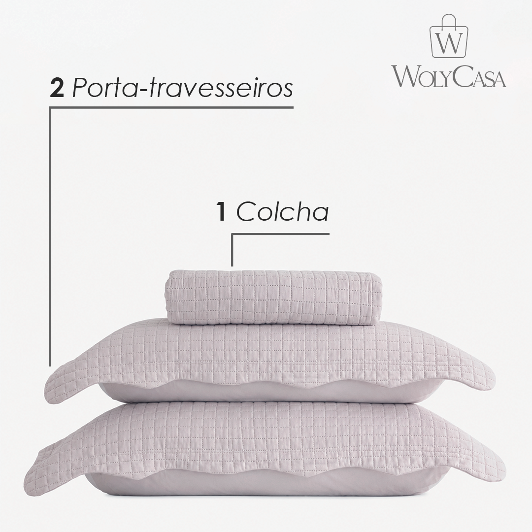 Colcha Matelassê Quadrat King com 2 Porta Travesseiros Rosa Microfibra - Lyor