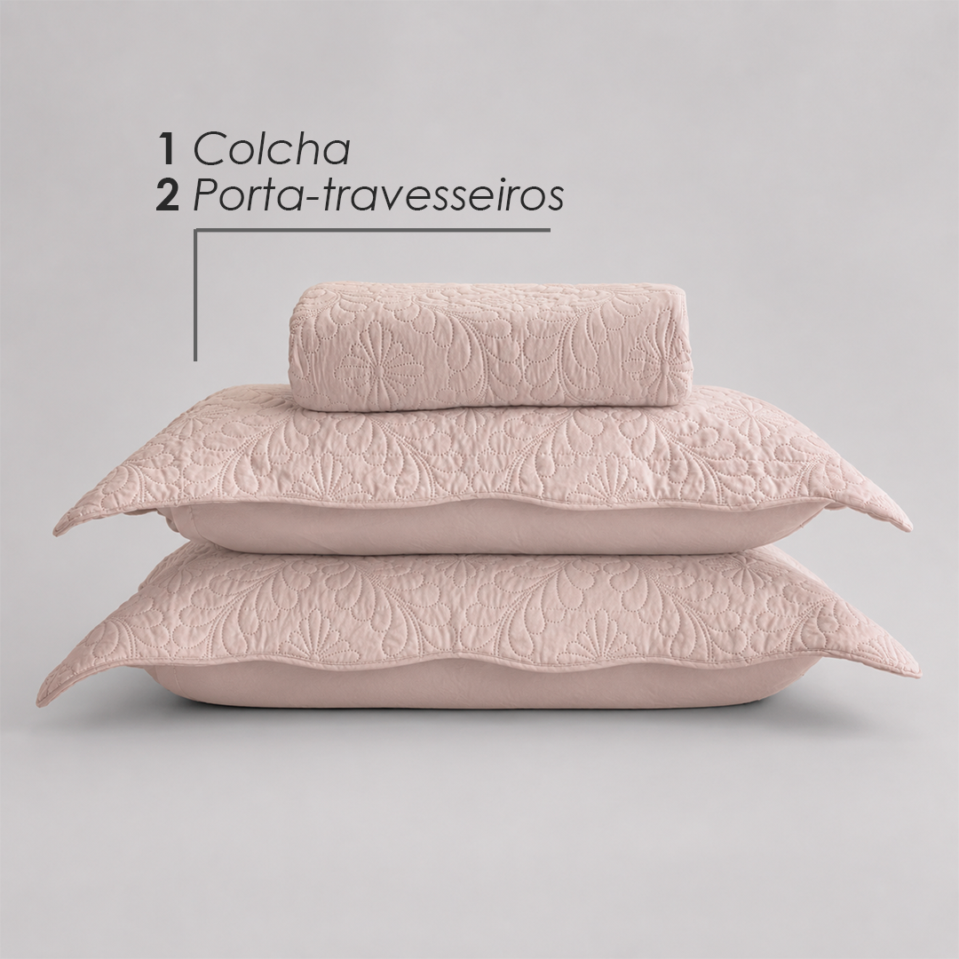 Colcha Matelassê Arabeske King com 2 Porta Travesseiros Rosa Microfibra - Lyor