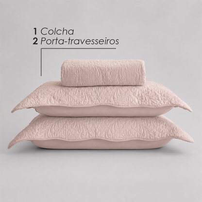 Colcha Matelassê Arabeske Queen com 2 Porta Travesseiros Rosa Microfibra - Lyor