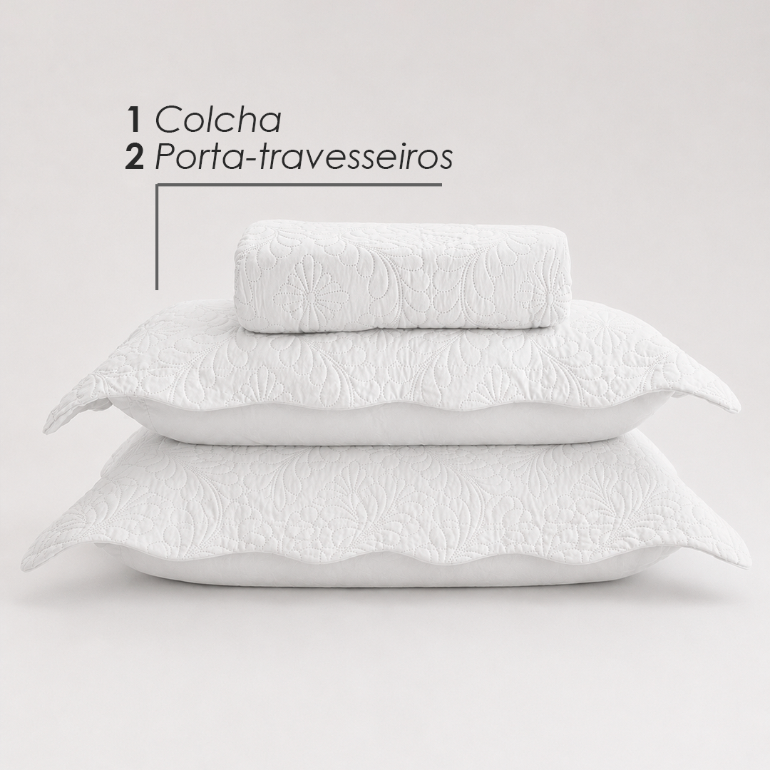Colcha Matelassê Arabeske Queen com 2 Porta Travesseiros Branco Microfibra - Lyor