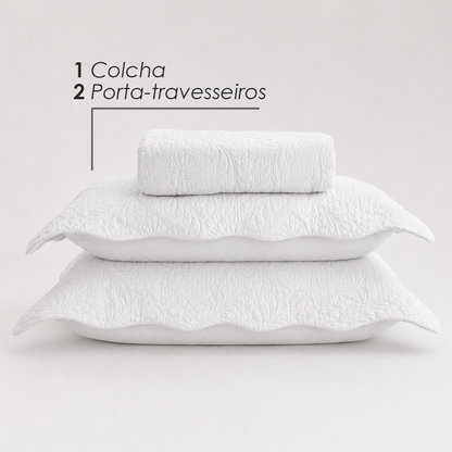 Colcha Matelassê Arabeske Queen com 2 Porta Travesseiros Branco Microfibra - Lyor