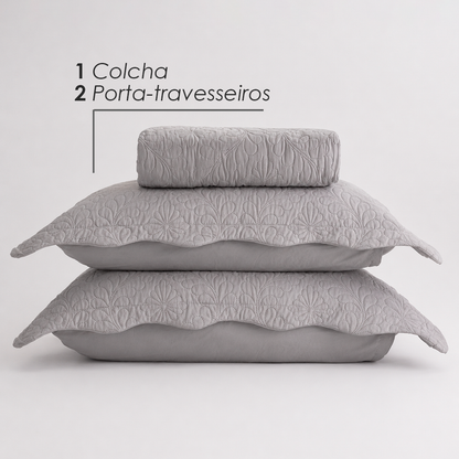 Colcha Matelassê Arabeske Casal com 2 Porta Travesseiros Cinza Microfibra - Lyor