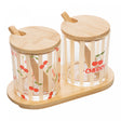 Conjunto 2 Potes de Vidro com colher e Bandeja Cherry 19 cm x 9,5cm x 10,5cm Bambu - Lyor